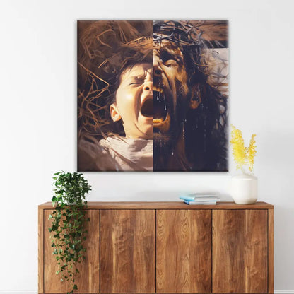 Jesus As A Baby And On The Cross Christian Wall Art Canvas