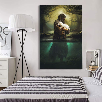 Christian Wall Art - Jesus As Shepherd Carrying Lamb Through The Waters Canvas