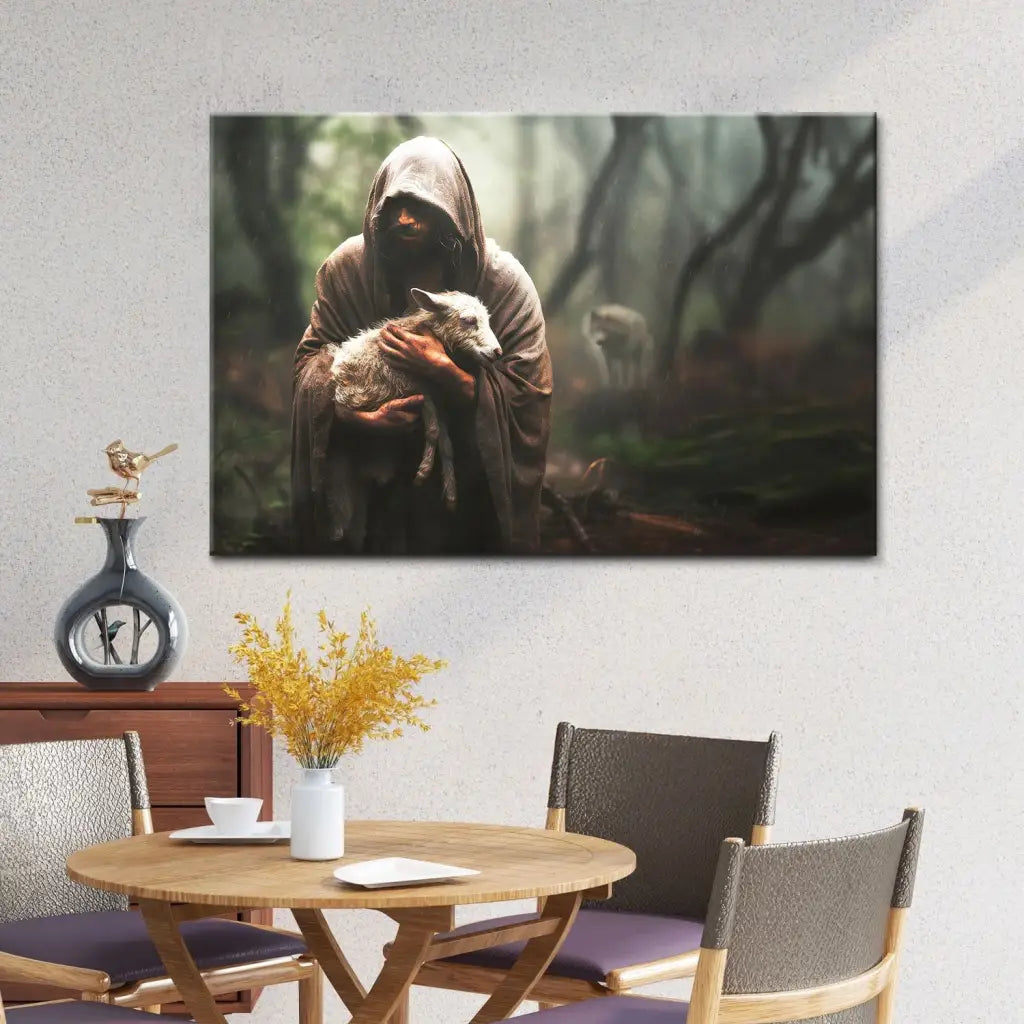 Jesus Carrying Lost Sheep Wall Art Canvas