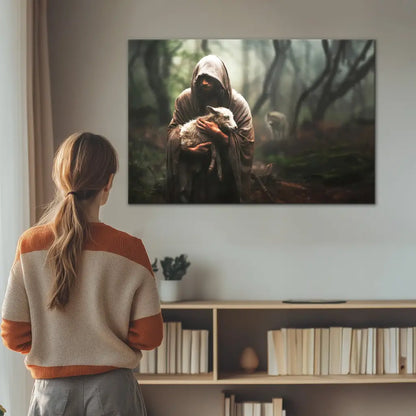 Jesus Carrying Lost Sheep Wall Art Canvas