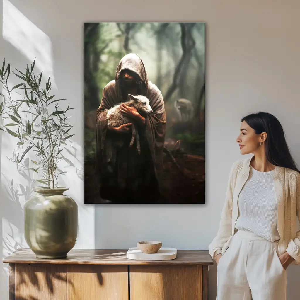 Jesus Carrying Lost Sheep Wall Art Canvas