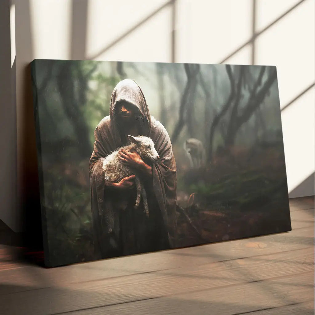 Jesus Carrying Lost Sheep Wall Art Canvas