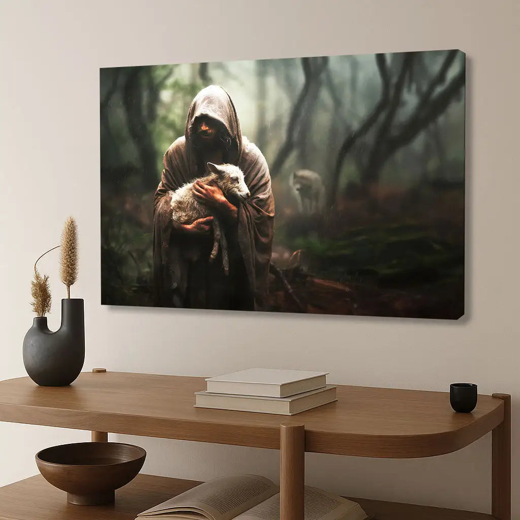 Jesus Carrying Lost Sheep Wall Art Canvas