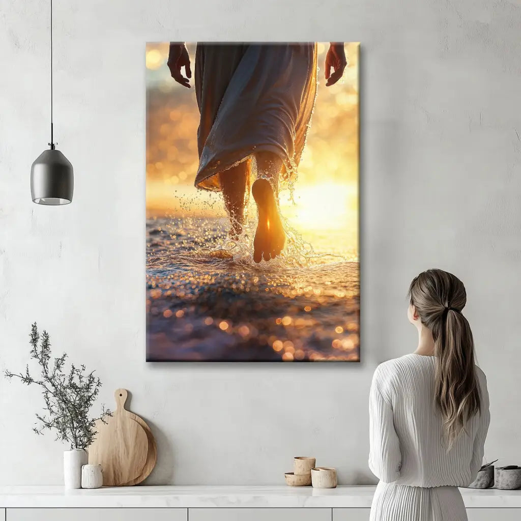 Jesus Christ Walking on Water Christian Wall Art Canvas