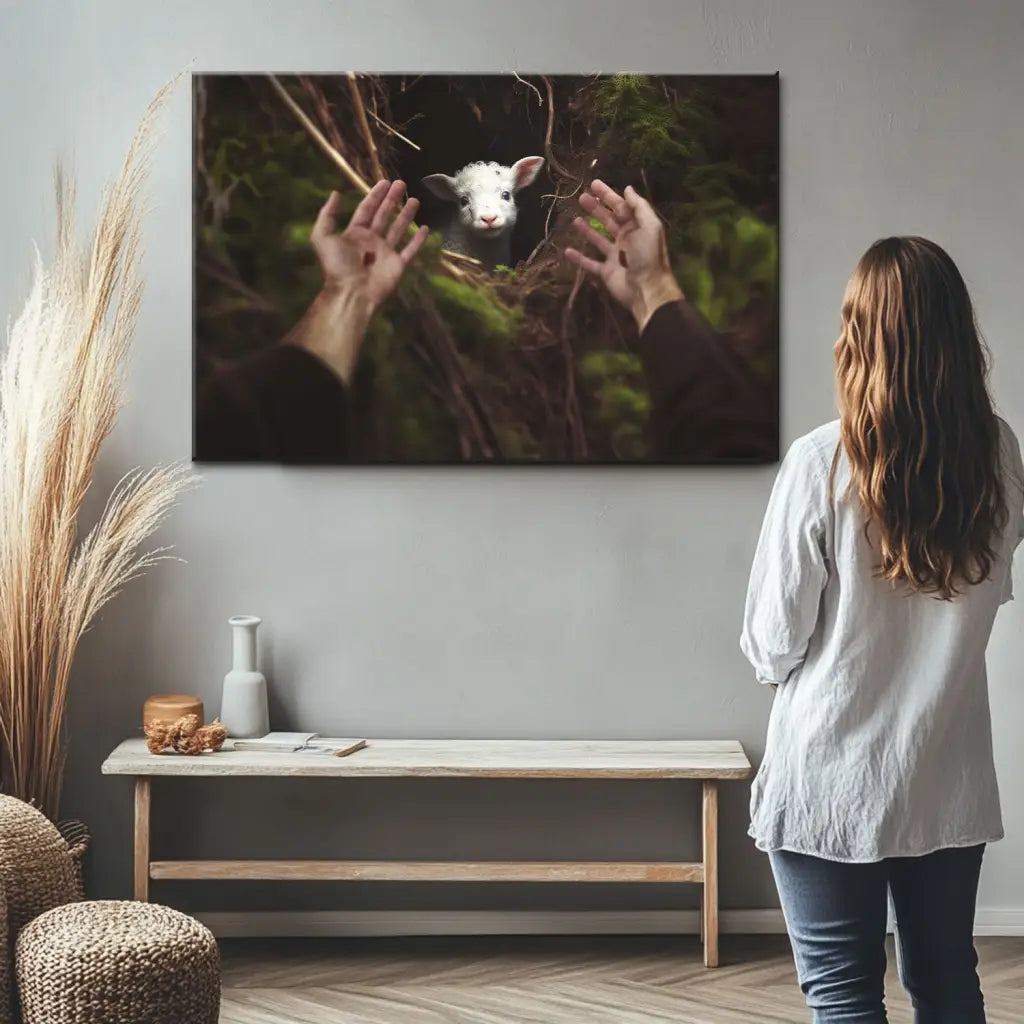 Jesus' Hand Reaching Out to Rescue a Lamb Wall Art Canvas