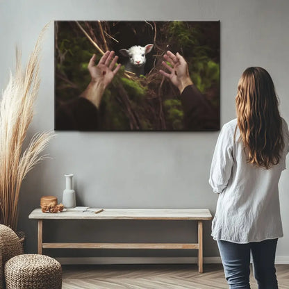 Jesus' Hand Reaching Out to Rescue a Lamb Wall Art Canvas