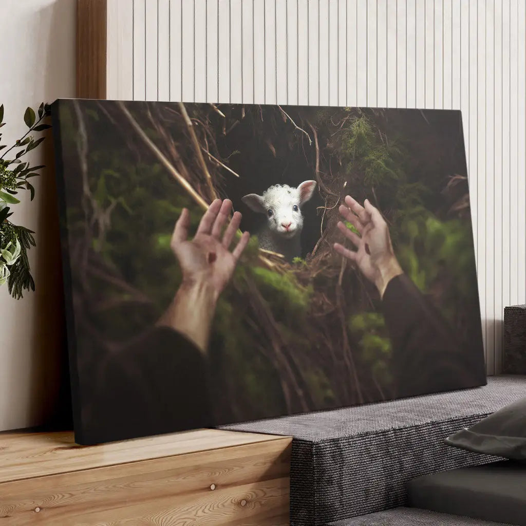 Jesus' Hand Reaching Out to Rescue a Lamb Wall Art Canvas