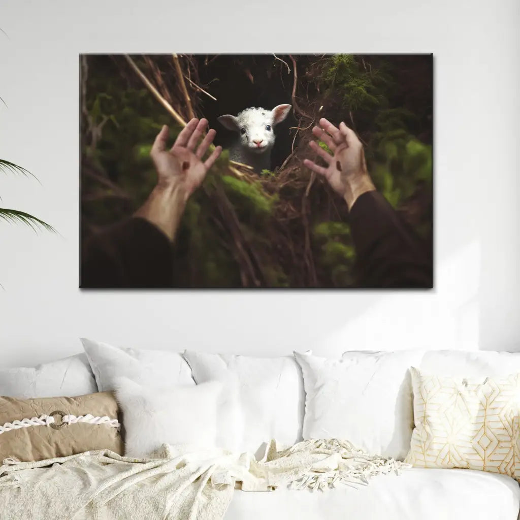 Jesus' Hand Reaching Out to Rescue a Lamb Wall Art Canvas
