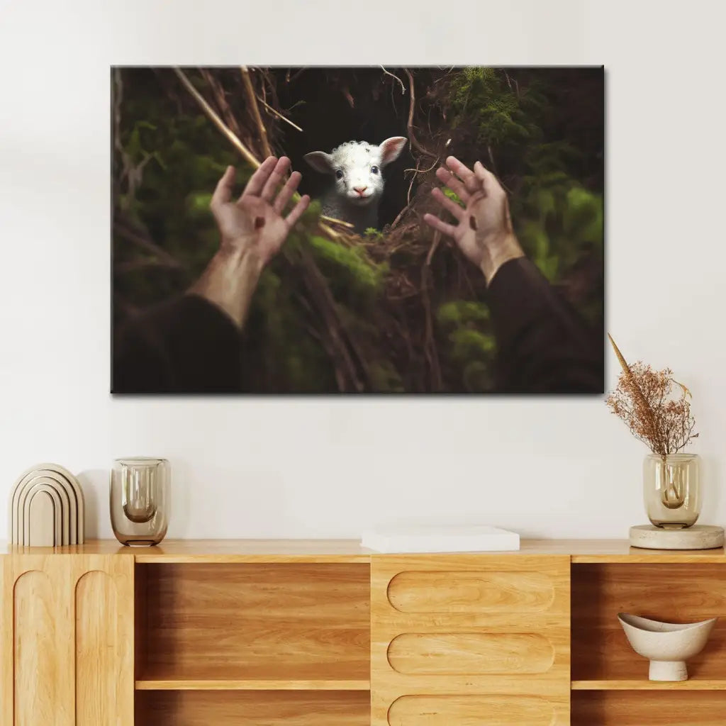 Jesus' Hand Reaching Out to Rescue a Lamb Wall Art Canvas