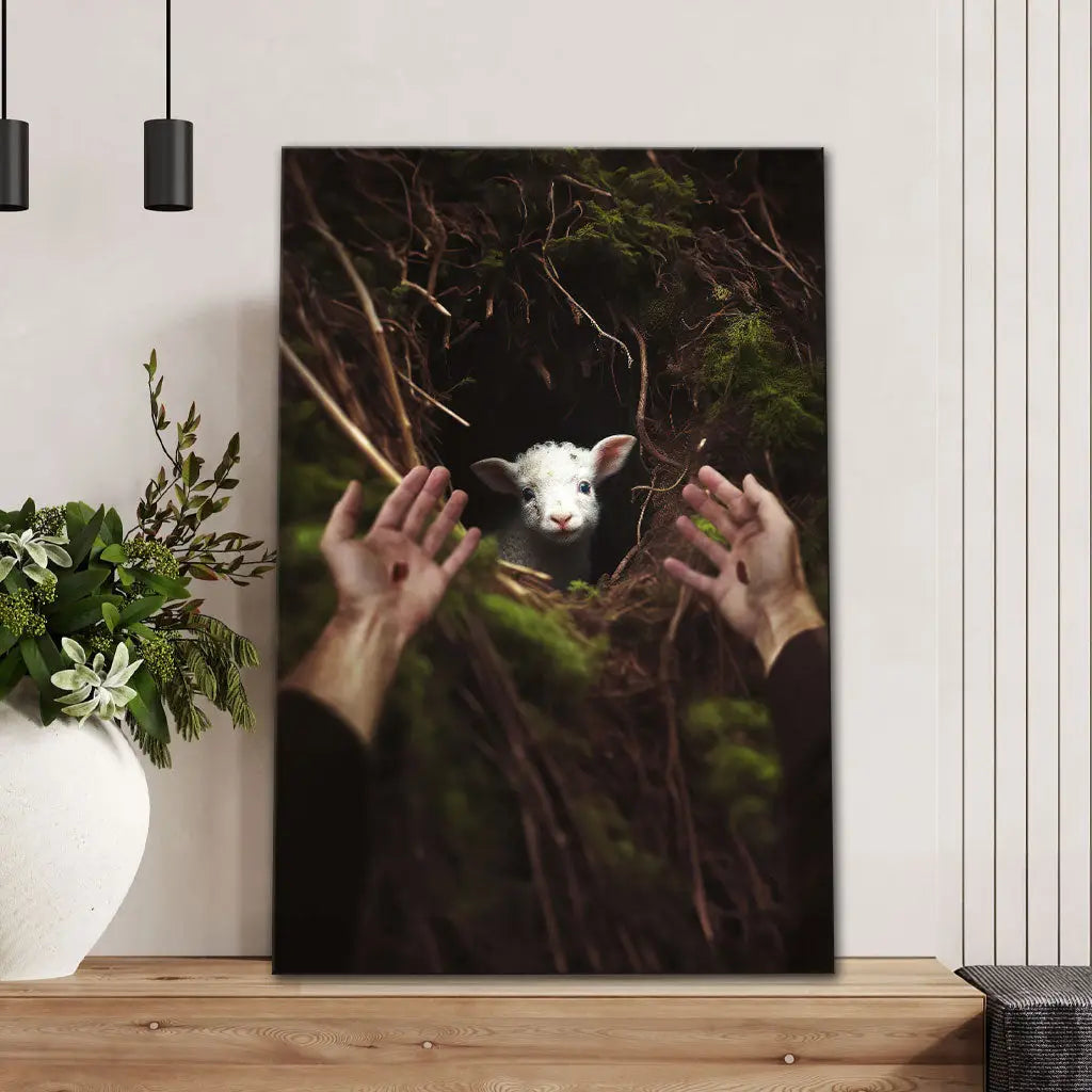 Jesus' Hand Reaching Out to Rescue a Lamb Wall Art Canvas