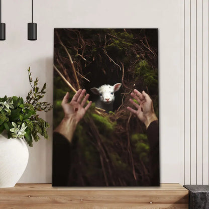 Jesus' Hand Reaching Out to Rescue a Lamb Wall Art Canvas