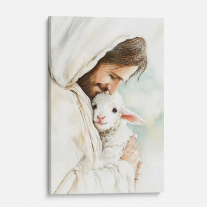 Jesus Holding the Lost Lamb – Good Shepherd Christian Wall Art Canvas
