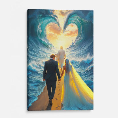 Jesus Leading a Married Couple Through Parted Sea Wall Art Canvas