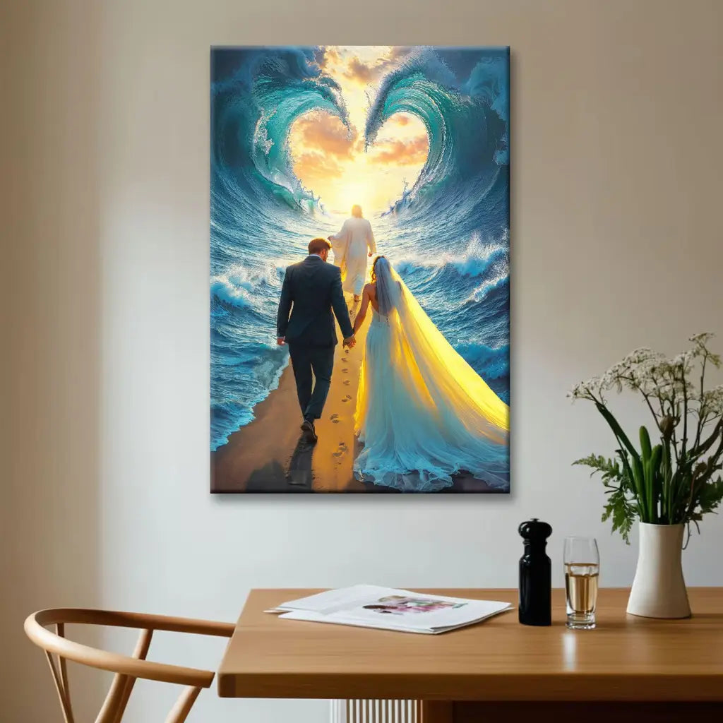 Jesus Leading a Married Couple Through Parted Sea Wall Art Canvas