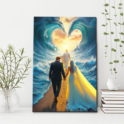 Jesus Leading a Married Couple Through Parted Sea Wall Art Canvas