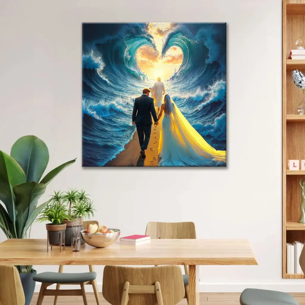 Jesus Leading a Married Couple Through Parted Sea Wall Art Canvas