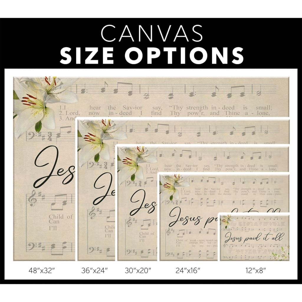 Jesus Paid It All, Sheet Music, Christian Wall Art Canvas