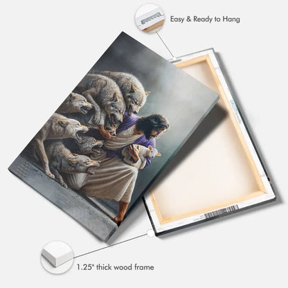Jesus Protects The Lamb From Wolves Wall Art Canvas