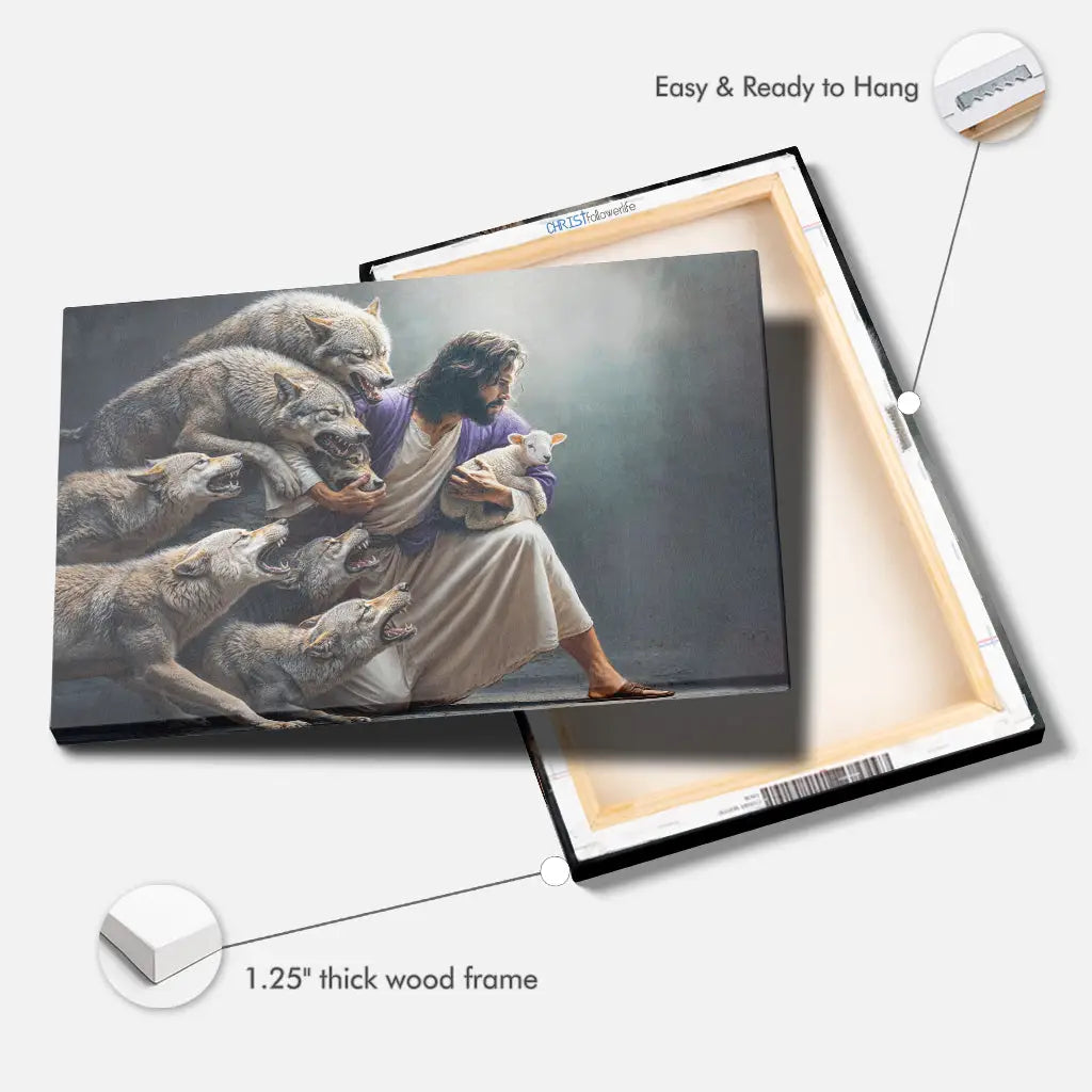 Jesus Protects The Lamb From Wolves Wall Art Canvas