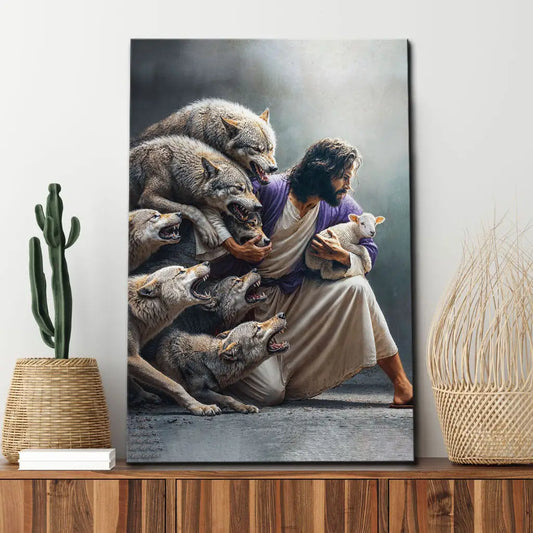 Jesus Protects The Lamb From Wolves Wall Art Canvas