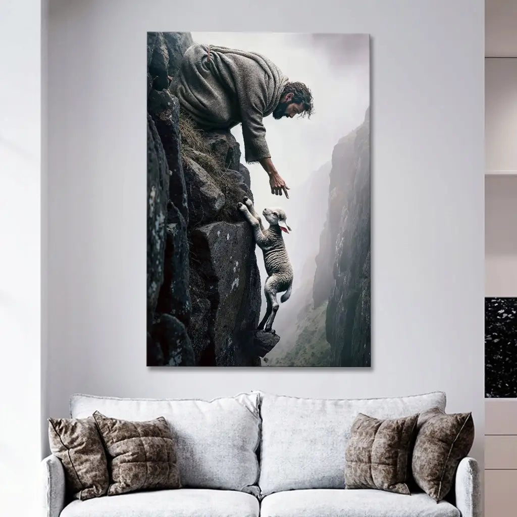 Jesus Reaching For A Lost Sheep Wall Art Canvas
