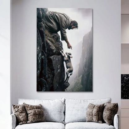 Jesus Reaching For A Lost Sheep Wall Art Canvas