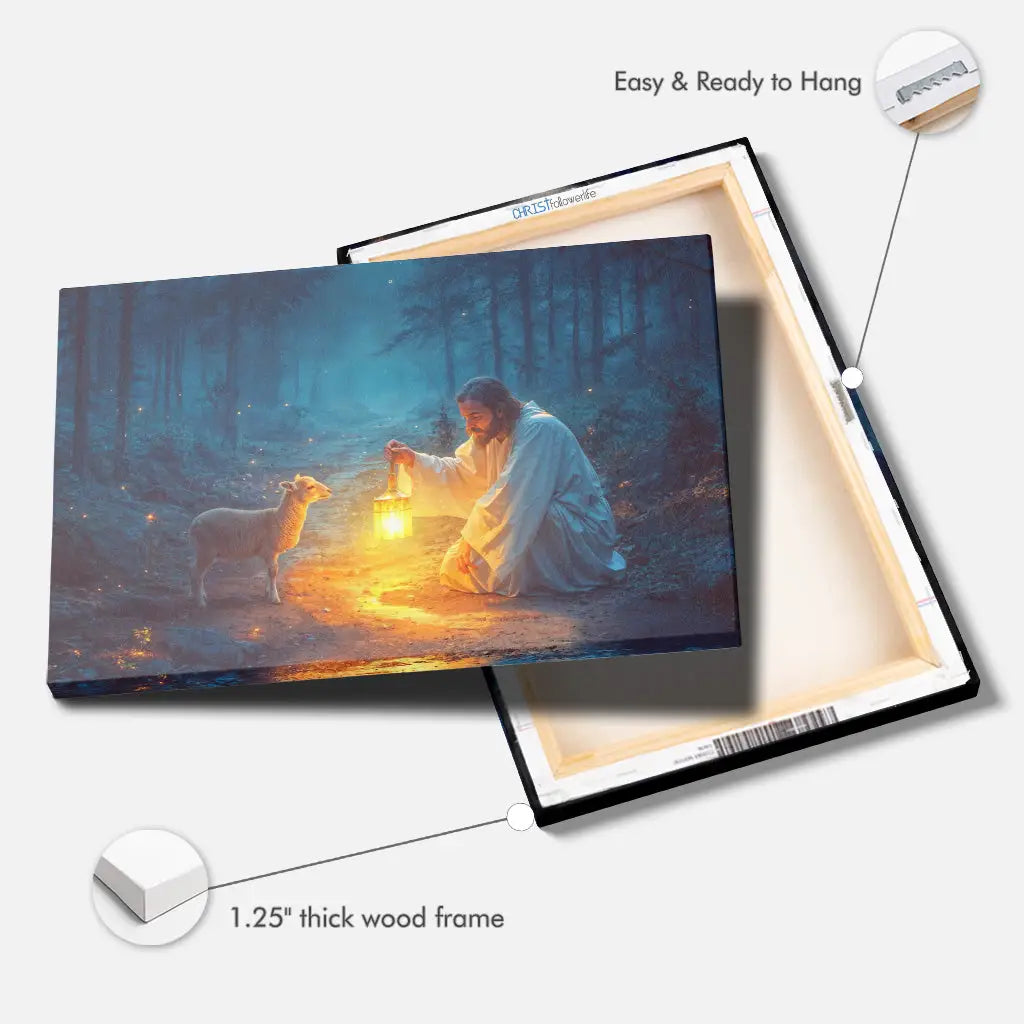 Jesus Rescues Lamb at Night Wall Art Canvas