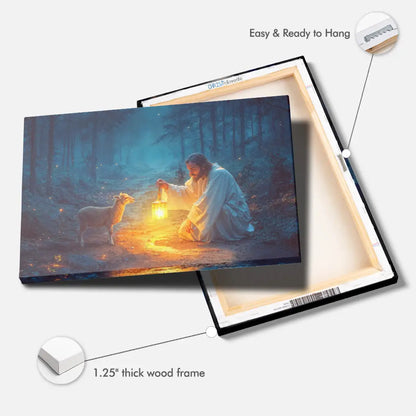 Jesus Rescues Lamb at Night Wall Art Canvas