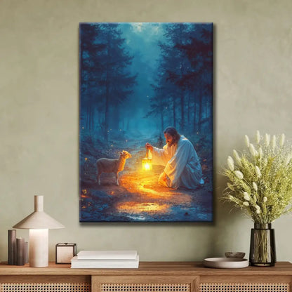 Jesus Rescues Lamb at Night Wall Art Canvas