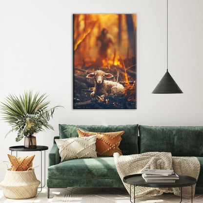 Jesus Rescues the Lamb from the Fire – Christian Wall Art Canvas