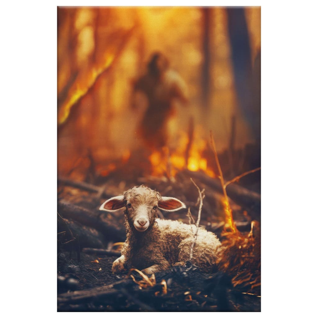 Jesus Rescues the Lamb from the Fire – Christian Wall Art Canvas