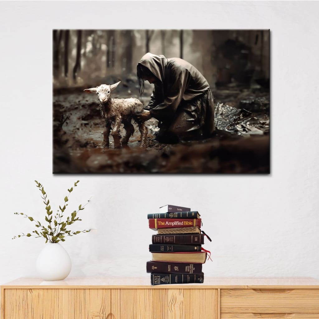 Jesus Rescues Lost Lamb Wall Art Canvas