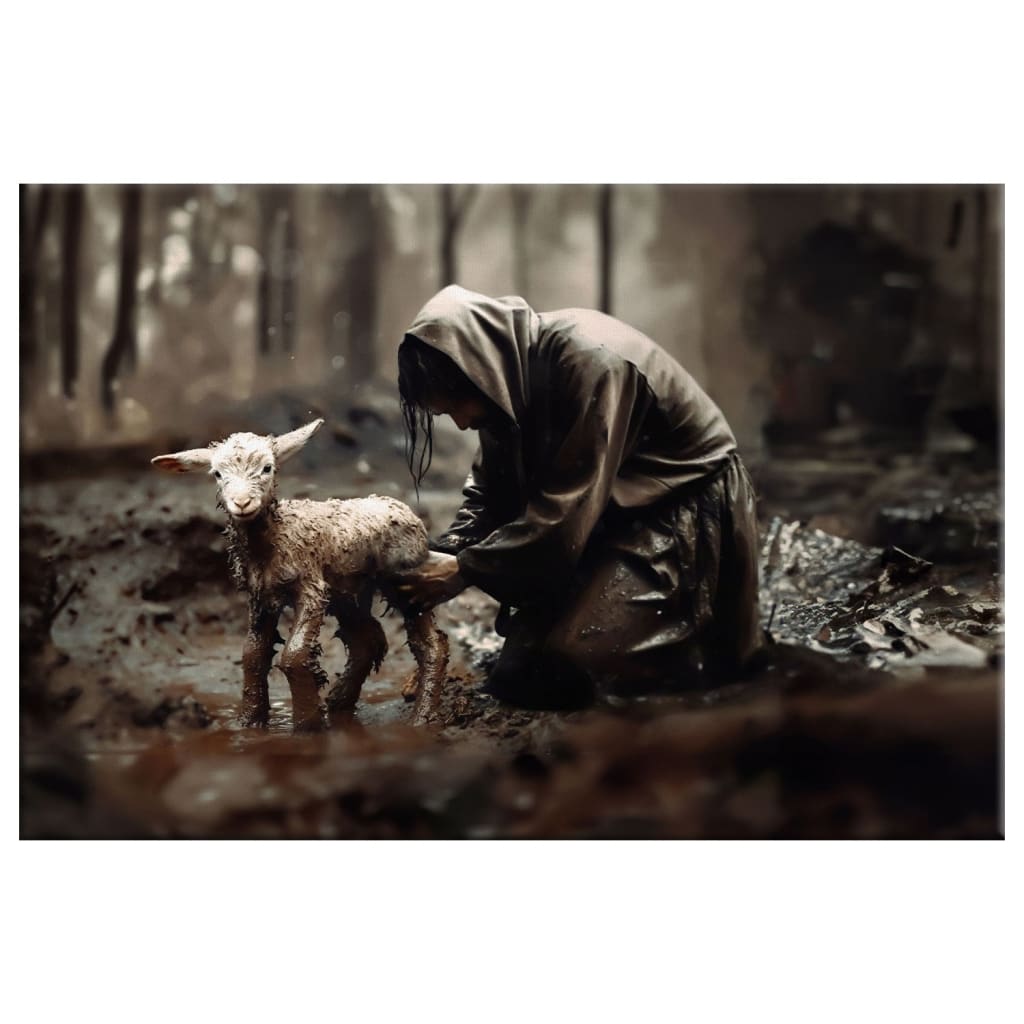 Jesus Rescues Lost Lamb Wall Art Canvas