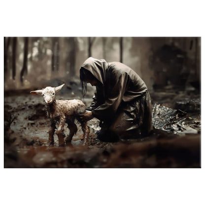 Jesus Rescues Lost Lamb Wall Art Canvas