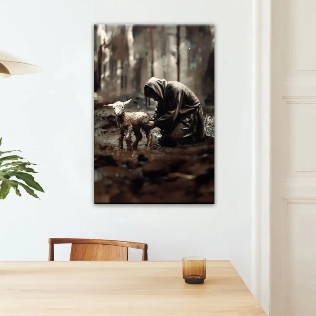 Jesus Rescues Lost Lamb Wall Art Canvas