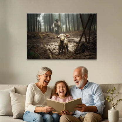 Jesus Running After a Lost Lamb, Jesus and Lamb Picture, Wall Art Canvas