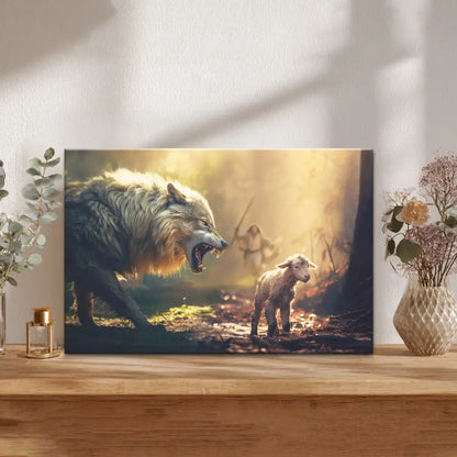 Jesus Running Towards Wolf and Lamb - Christian Wall Art Canvas