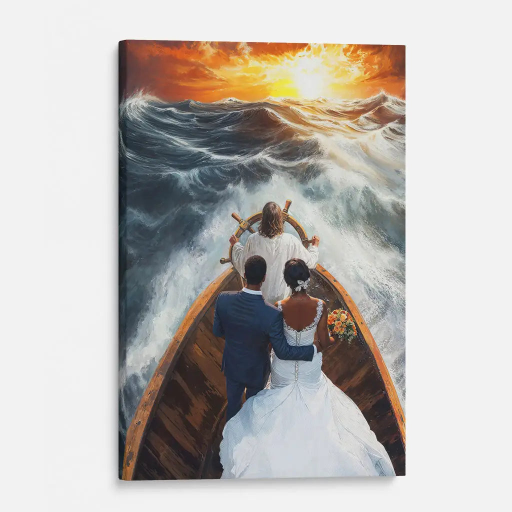 Jesus Steers Ship with Married Couple Canvas Art Print (African Couples Version)