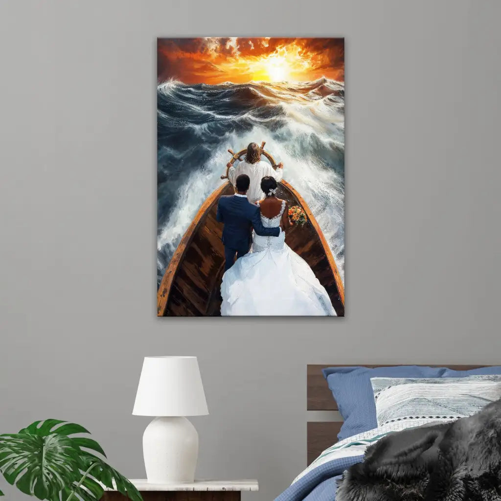 Jesus Steers Ship with Married Couple Canvas Art Print (African Couples Version)
