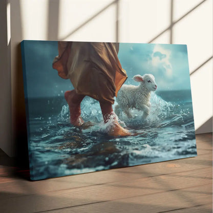 Jesus Walk On Water With A Lamb, Jesus And Lamb, Wall Art Canvas