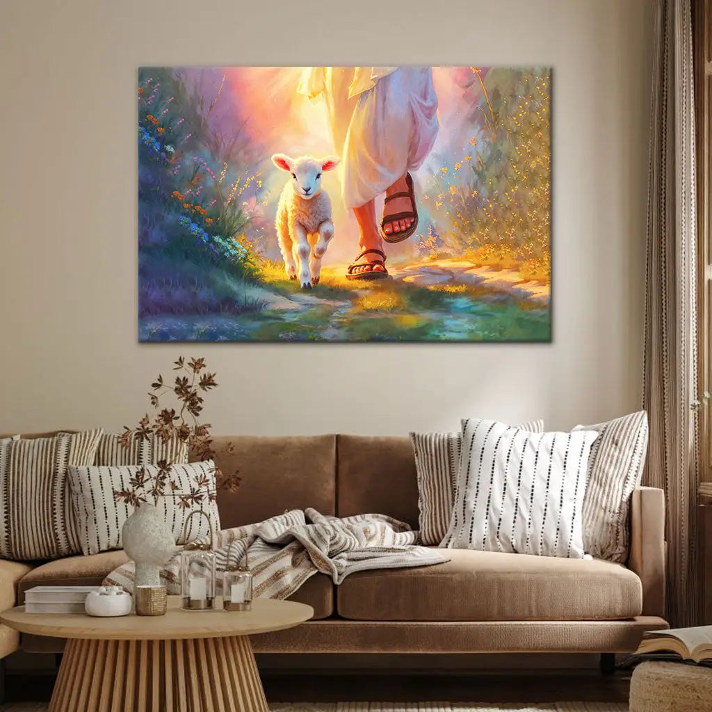 Jesus Walking With Lamb Wall Art Canvas