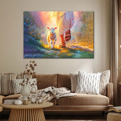 Jesus Walking With Lamb Wall Art Canvas