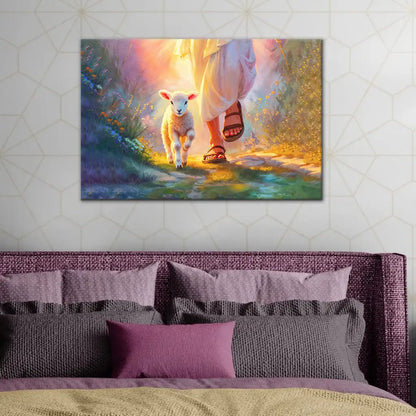 Jesus Walking With Lamb Wall Art Canvas