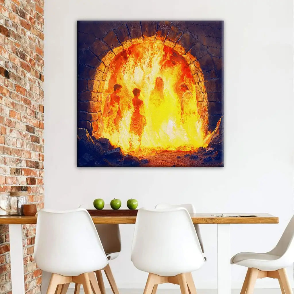 Jesus With The Three Hebrew Children in the Furnace Wall Art Canvas