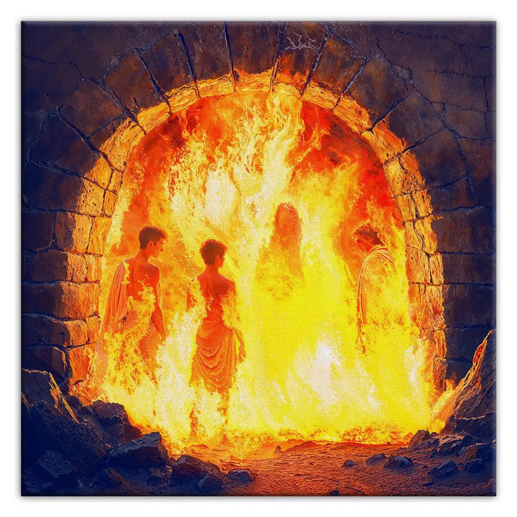 Jesus With The Three Hebrew Children in the Furnace Wall Art Canvas