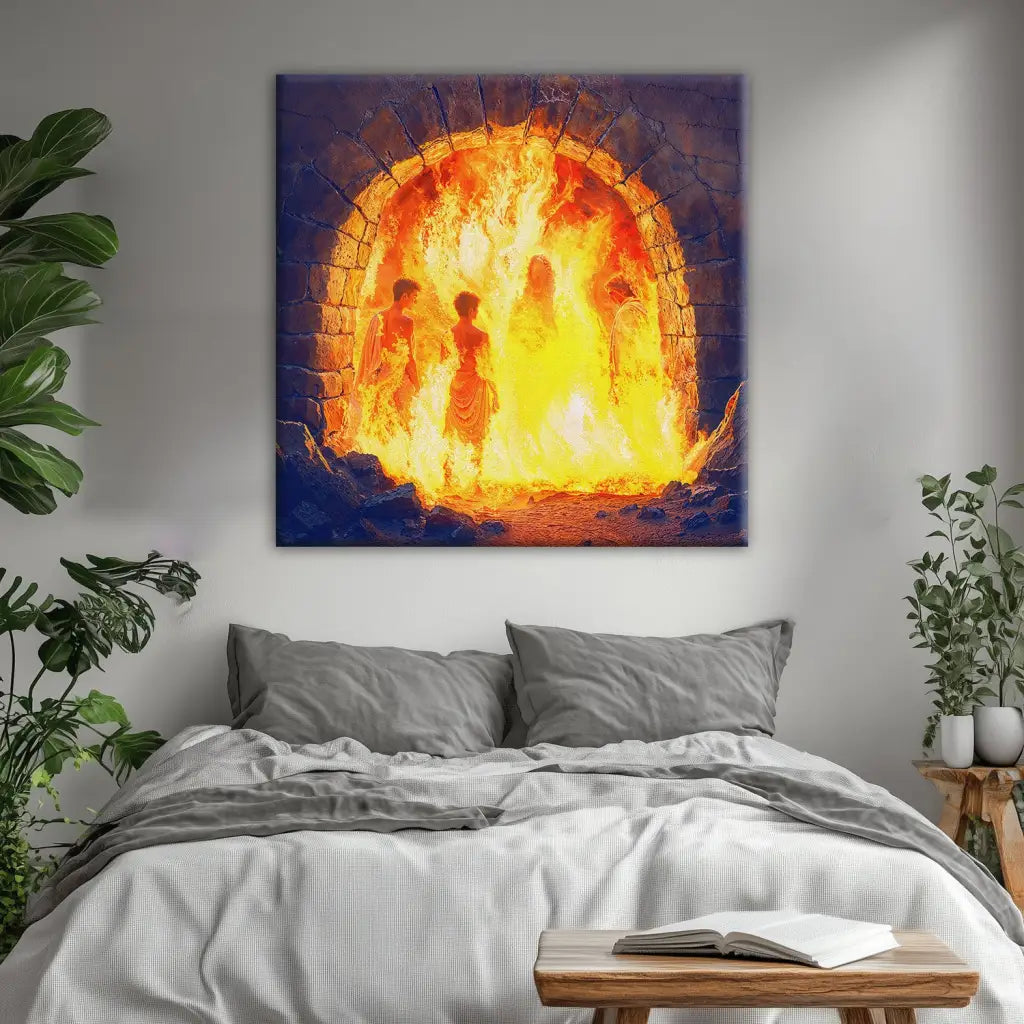 Jesus With The Three Hebrew Children in the Furnace Wall Art Canvas