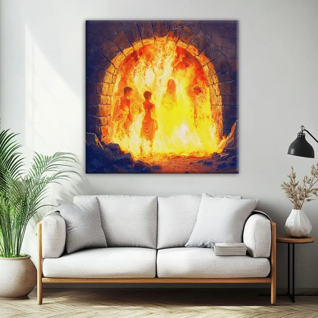 Jesus With The Three Hebrew Children in the Furnace Wall Art Canvas