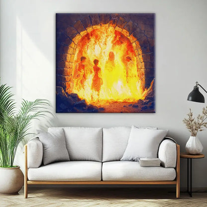 Jesus With The Three Hebrew Children in the Furnace Wall Art Canvas
