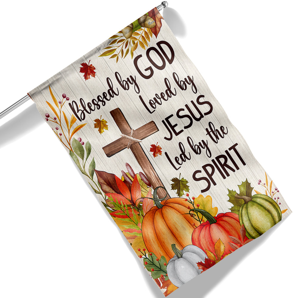 Fall Christian Cross Flag Blessed By God Loved By Jesus Led By The Spirit Flag