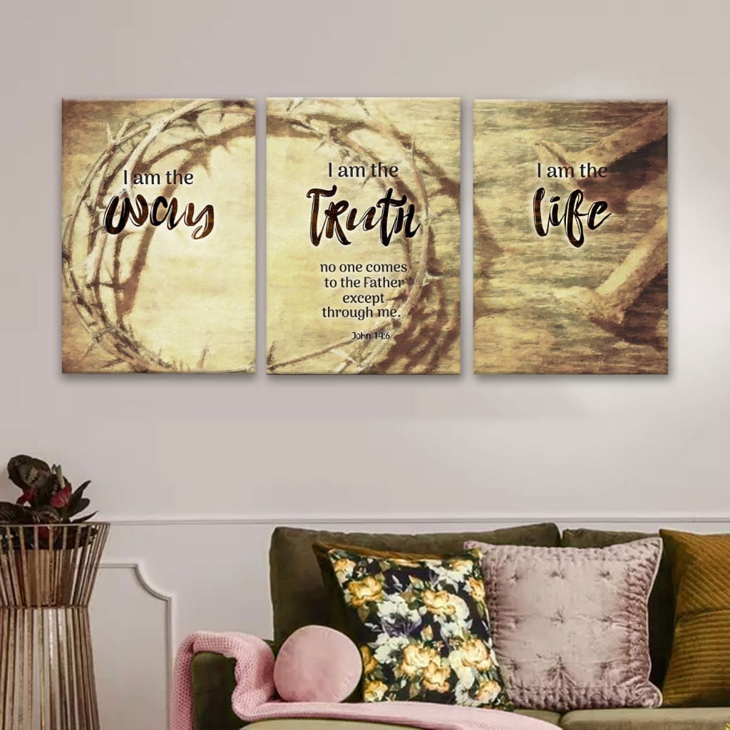 3 Panel Wall Art Canvas - John 14:6 I Am The Way And The Truth And The Life